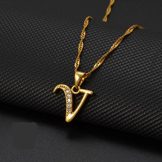 Cubic Zirconia Initial V Necklace