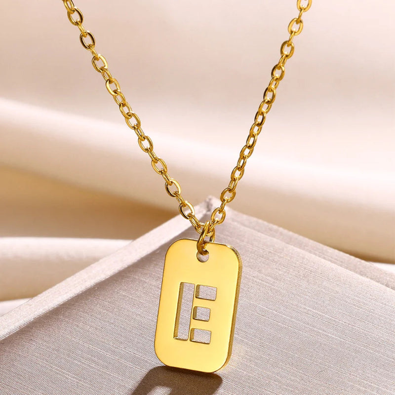 Hollow Rectangle Initial Necklace