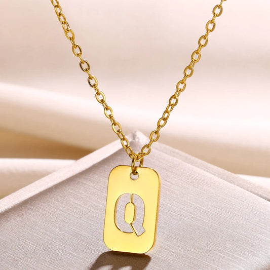 Hollow Rectangle Initial Q Necklace