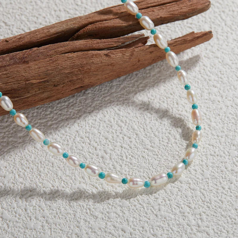 Turquoise Pearl Bead Necklace