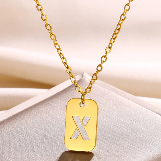 Hollow Rectangle Initial X Necklace