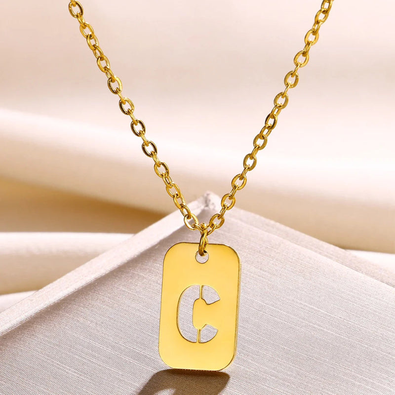 Hollow Rectangle Initial Necklace