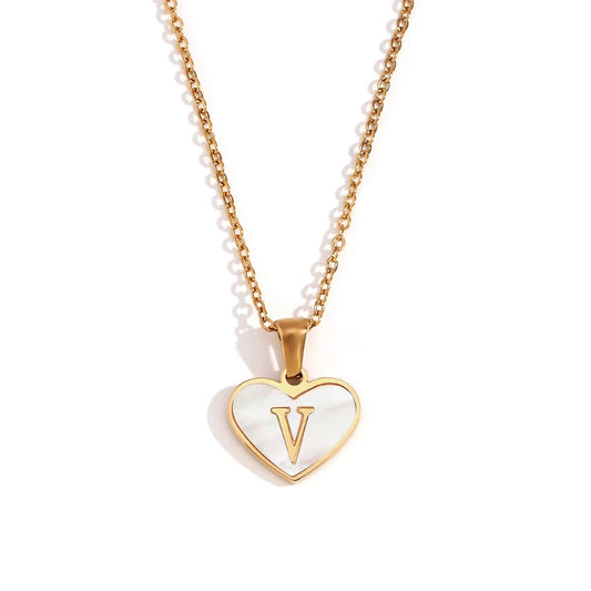 Heart Shell Initial V Necklace